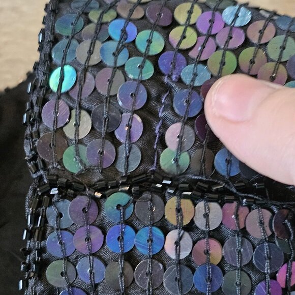 80s Womens Small Black Mermaid Sequins Tank Evening Blouse Silk Cocktail NWT - Picture 12 of 12